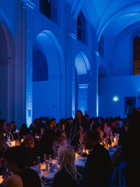 Event styling and lighting for Christmas party at Nikolajs Kunsthal in central Copenhagen